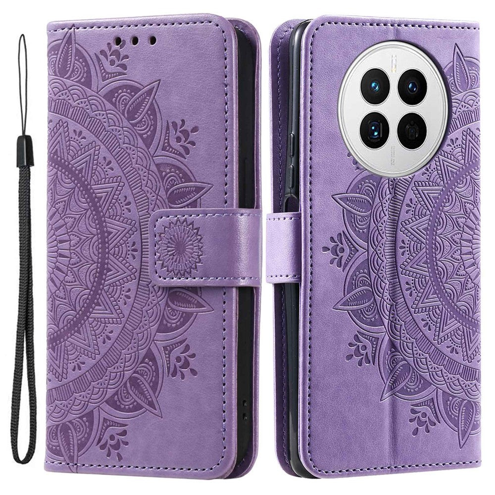 Drop-proof Phone Case For Huawei Mate 50 4G, Mandala Flower Pattern Imprinted PU Leather Anti-wear Flip Wallet Stand Cover