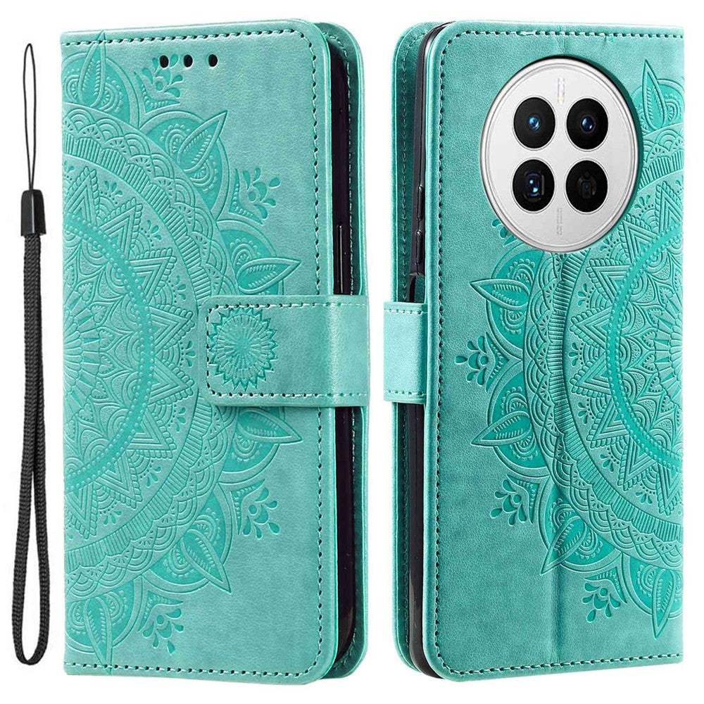 Drop-proof Phone Case For Huawei Mate 50 4G, Mandala Flower Pattern Imprinted PU Leather Anti-wear Flip Wallet Stand Cover