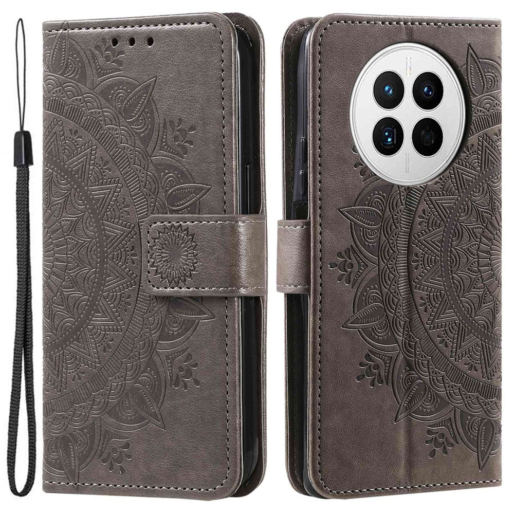 Drop-proof Phone Case For Huawei Mate 50 4G, Mandala Flower Pattern Imprinted PU Leather Anti-wear Flip Wallet Stand Cover