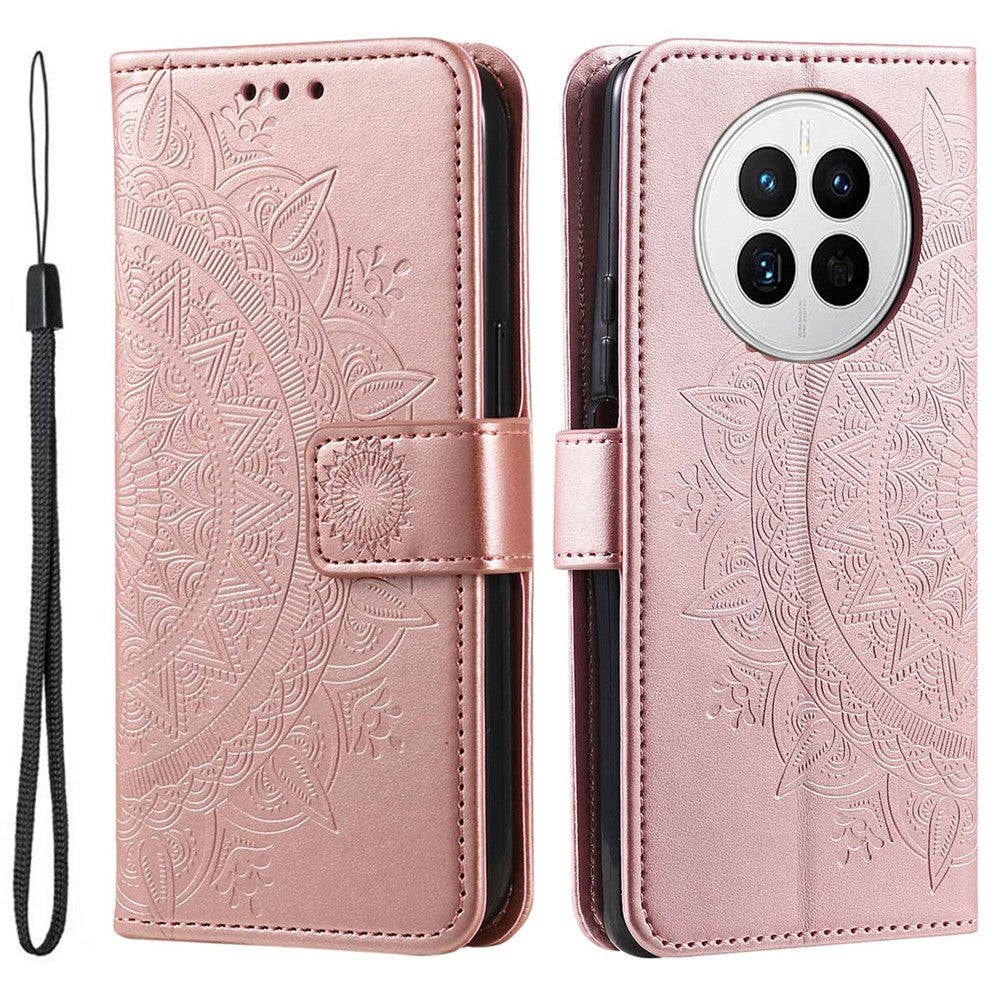 Drop-proof Phone Case For Huawei Mate 50 4G, Mandala Flower Pattern Imprinted PU Leather Anti-wear Flip Wallet Stand Cover