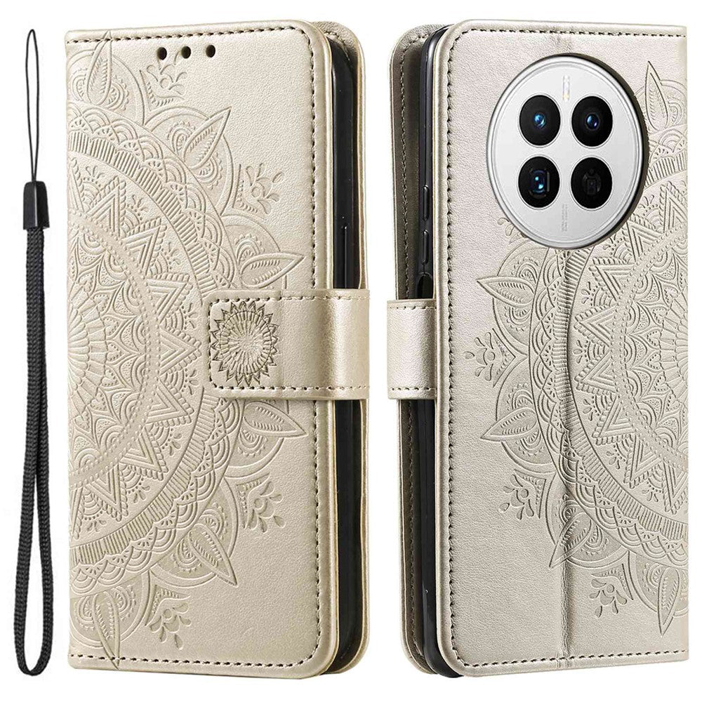 Drop-proof Phone Case For Huawei Mate 50 4G, Mandala Flower Pattern Imprinted PU Leather Anti-wear Flip Wallet Stand Cover