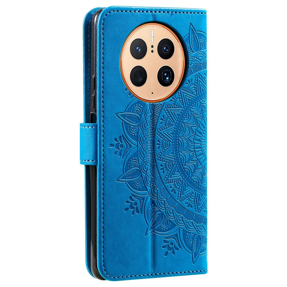 Anti-drop Cell Phone Cover For Huawei Mate 50 Pro 4G, Mandala Flower Pattern Imprinted PU Leather Flip Wallet Case Stand