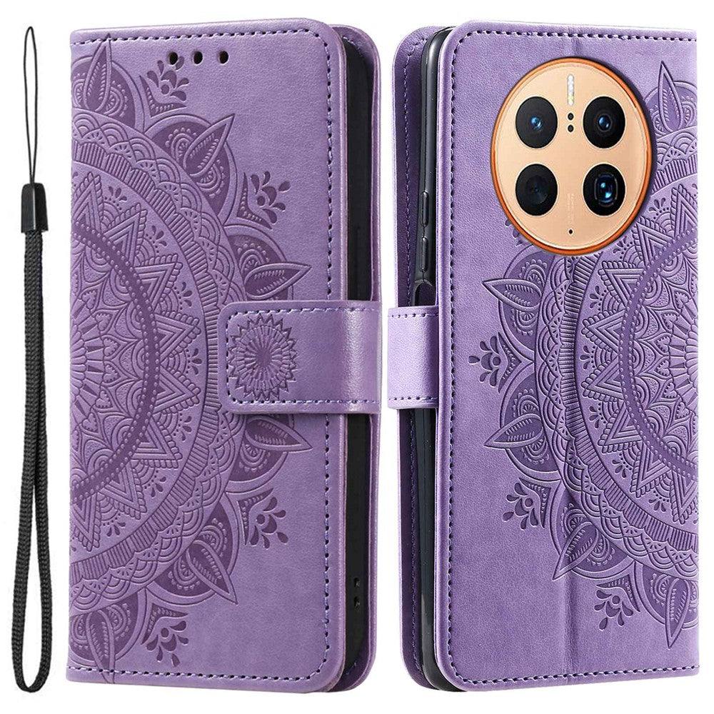 Anti-drop Cell Phone Cover For Huawei Mate 50 Pro 4G, Mandala Flower Pattern Imprinted PU Leather Flip Wallet Case Stand