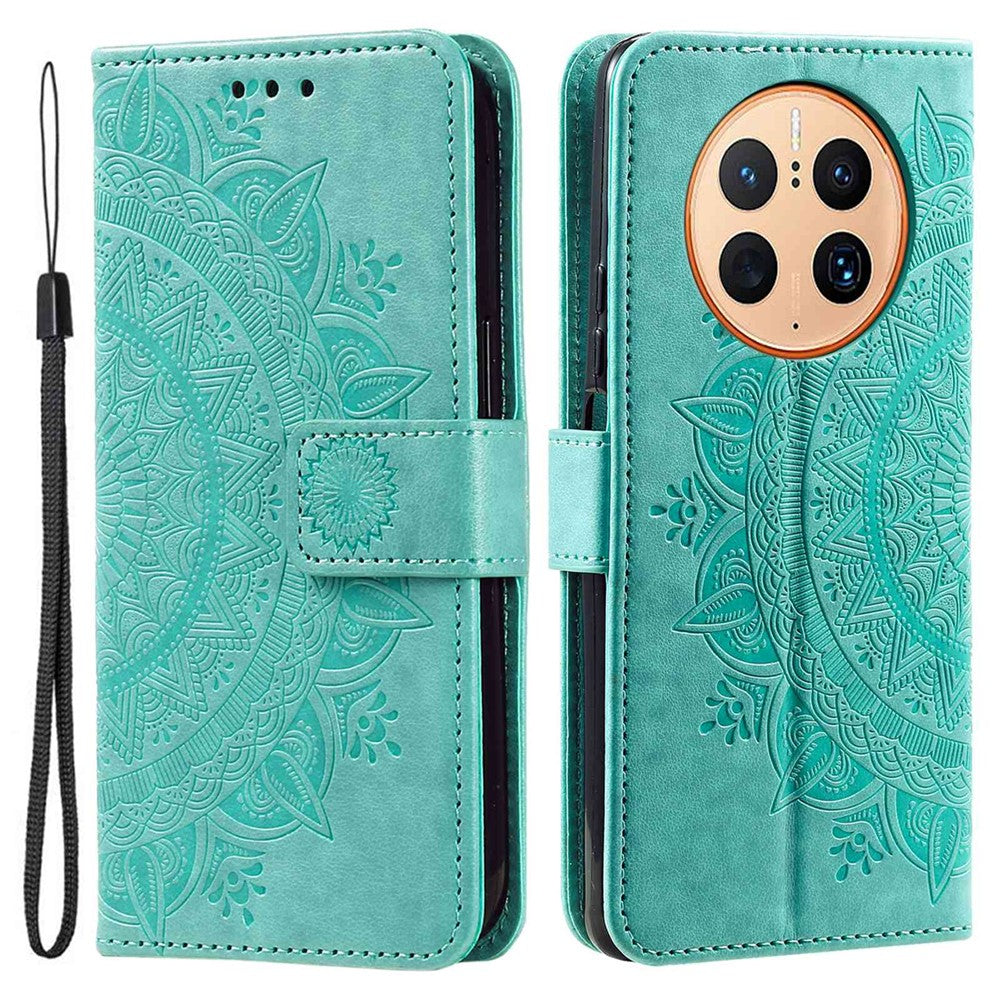 Anti-drop Cell Phone Cover For Huawei Mate 50 Pro 4G, Mandala Flower Pattern Imprinted PU Leather Flip Wallet Case Stand