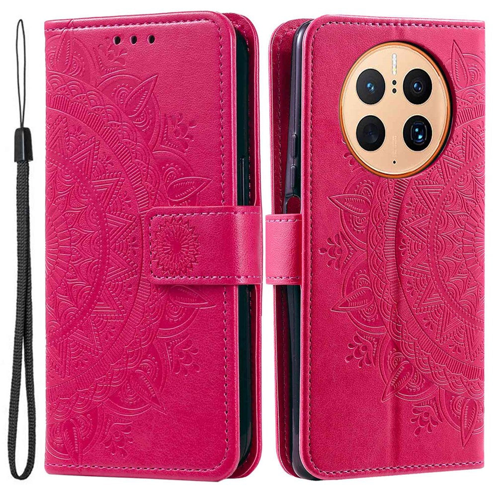 Anti-drop Cell Phone Cover For Huawei Mate 50 Pro 4G, Mandala Flower Pattern Imprinted PU Leather Flip Wallet Case Stand