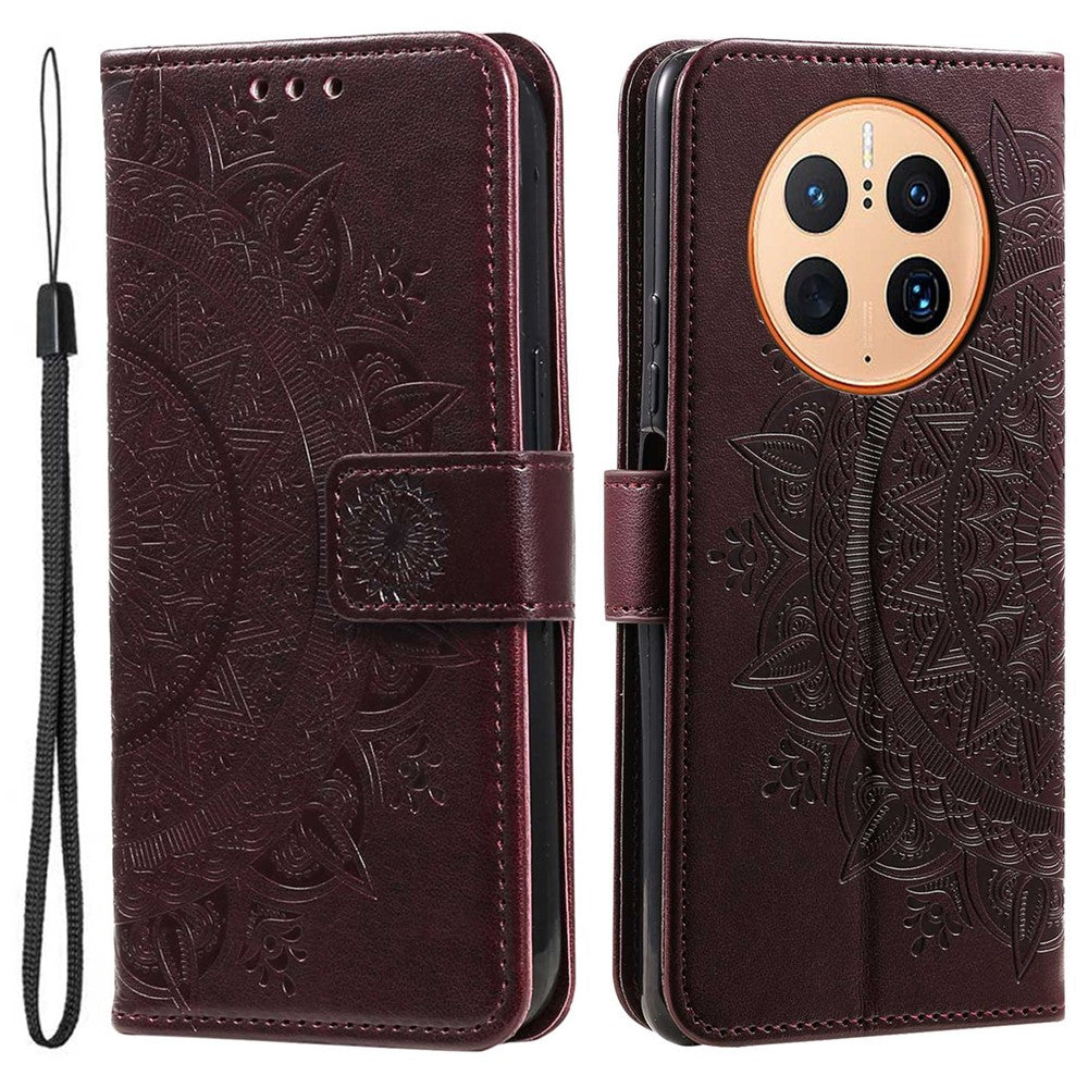 Anti-drop Cell Phone Cover For Huawei Mate 50 Pro 4G, Mandala Flower Pattern Imprinted PU Leather Flip Wallet Case Stand