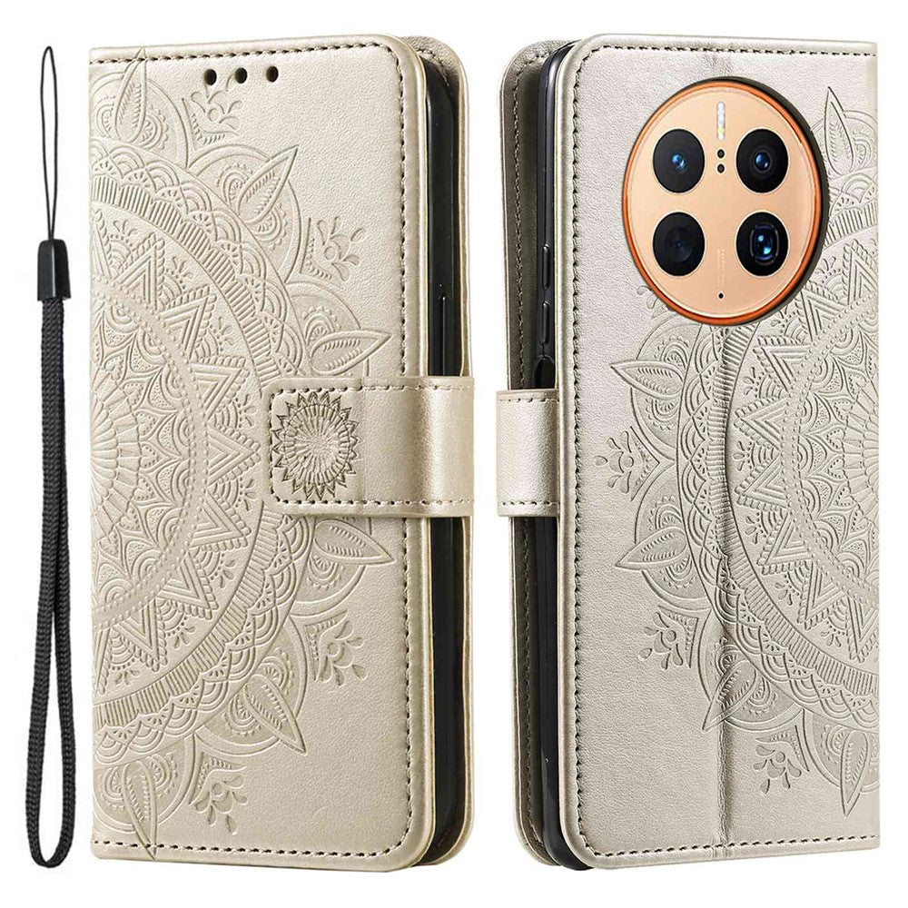 Anti-drop Cell Phone Cover For Huawei Mate 50 Pro 4G, Mandala Flower Pattern Imprinted PU Leather Flip Wallet Case Stand