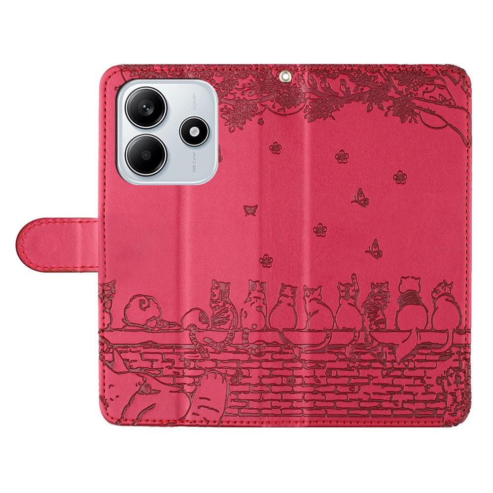For Xiaomi Redmi Note 14 5G Case with Wrist Strap Leather Phone Cover Wall Cats Pattern