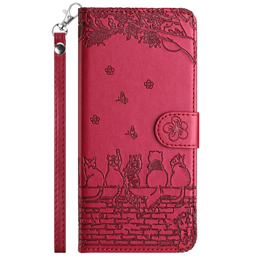 For Xiaomi Redmi Note 14 5G Case with Wrist Strap Leather Phone Cover Wall Cats Pattern