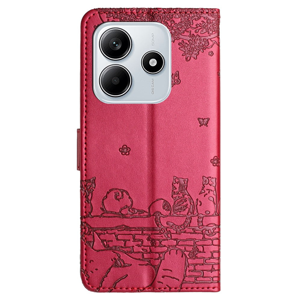 For Xiaomi Redmi Note 14 5G Case with Wrist Strap Leather Phone Cover Wall Cats Pattern