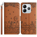 For Xiaomi Redmi Note 14 5G Case with Wrist Strap Leather Phone Cover Wall Cats Pattern