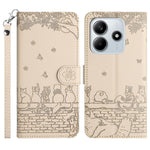 For Xiaomi Redmi Note 14 5G Case with Wrist Strap Leather Phone Cover Wall Cats Pattern
