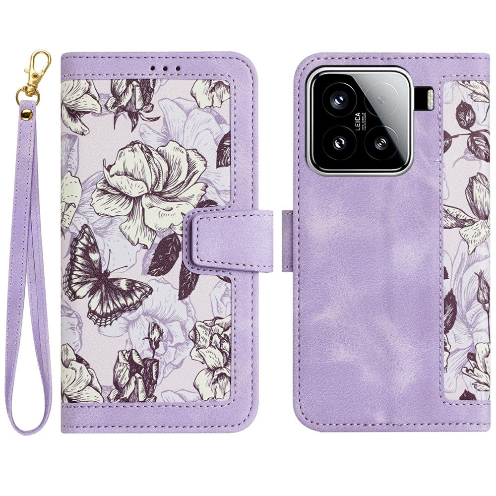 For Xiaomi 15 Case PU Leather Floral Phone Cover with Card Slots