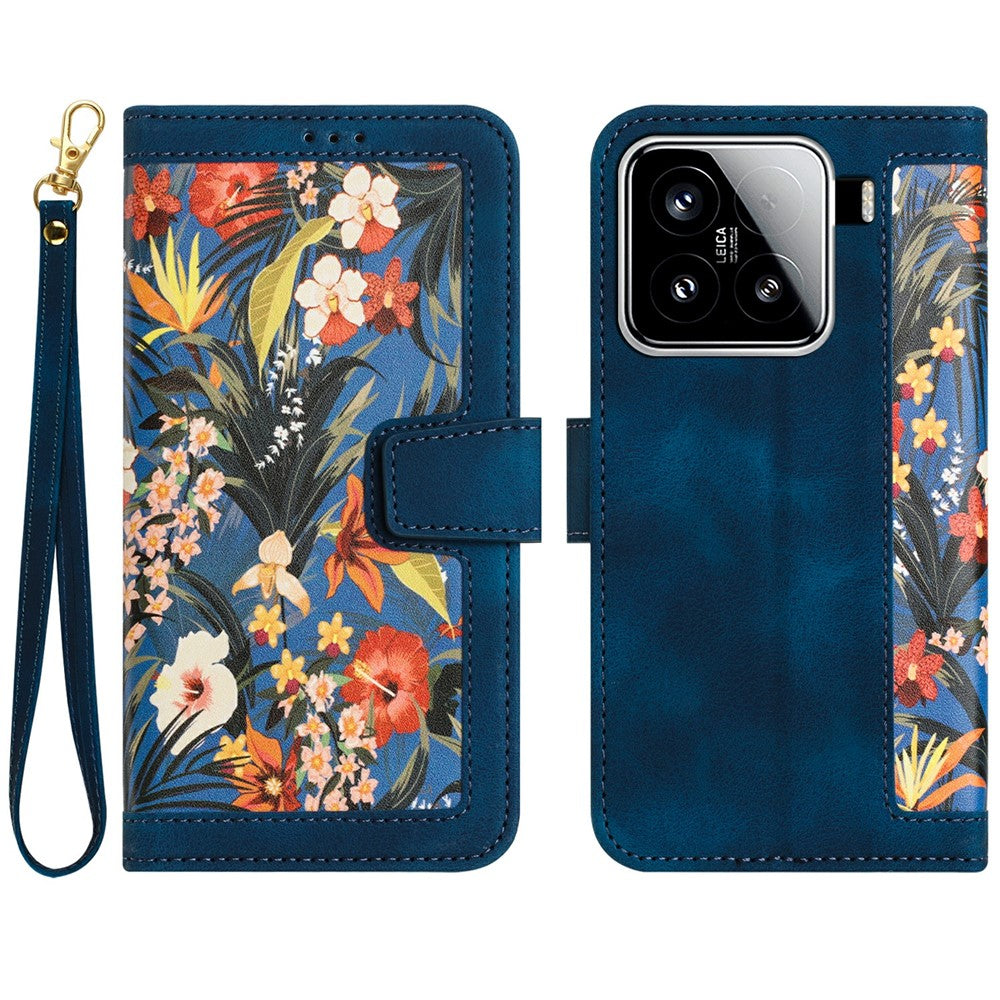 For Xiaomi 15 Case PU Leather Floral Phone Cover with Card Slots