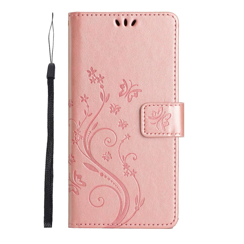 For Honor Magic7 5G Leather Wallet Case Butterfly Flower Imprinted Phone Cover with Strap