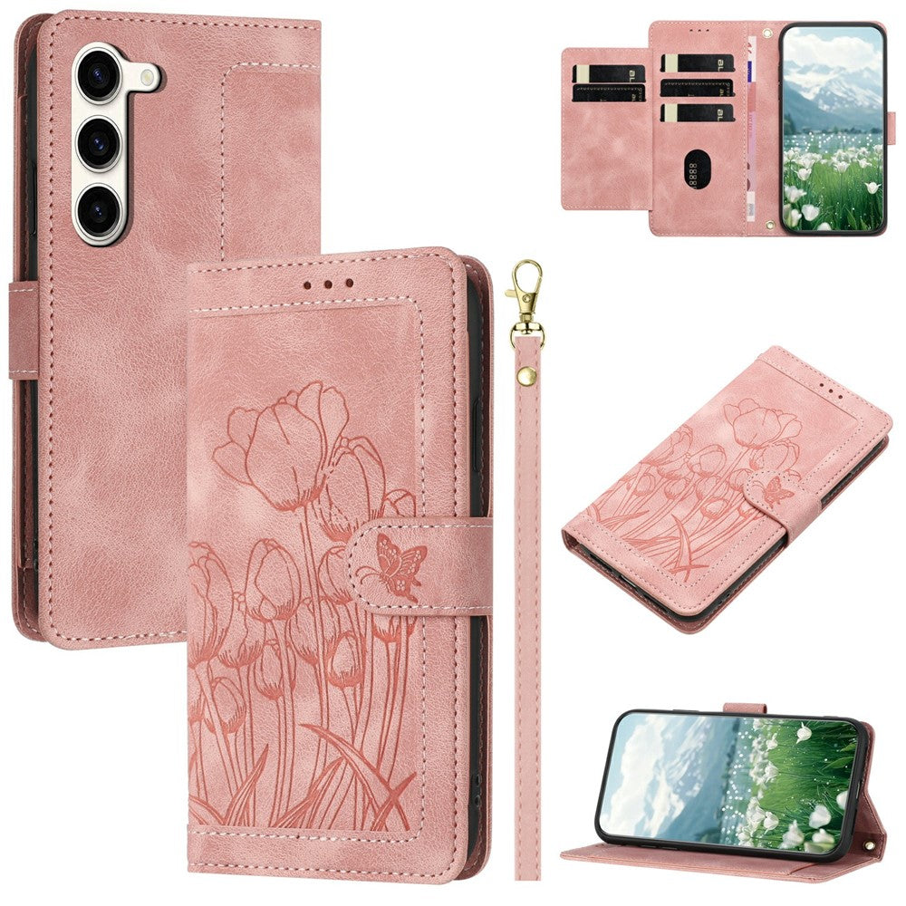 For Samsung Galaxy S23+ Case Tulip Leather Phone Cover with 5 Card Slots Wallet