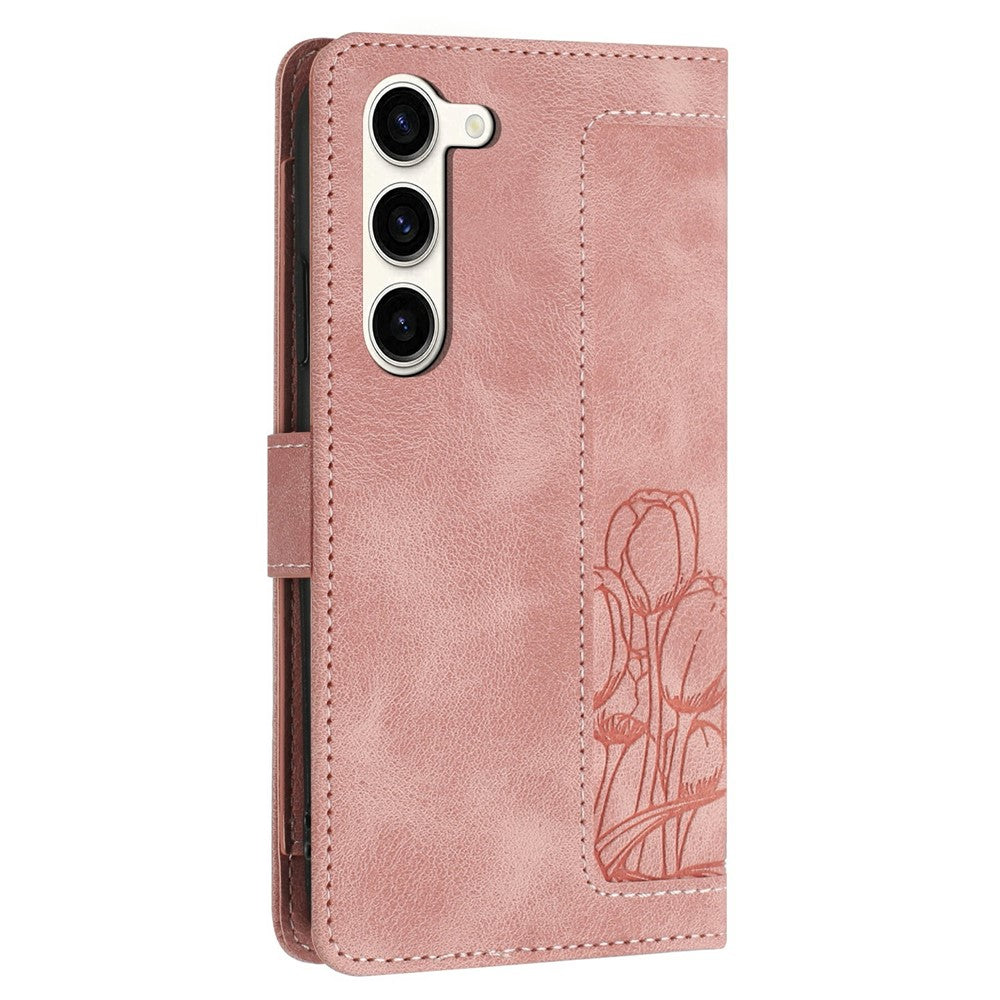 For Samsung Galaxy S23+ Case Tulip Leather Phone Cover with 5 Card Slots Wallet