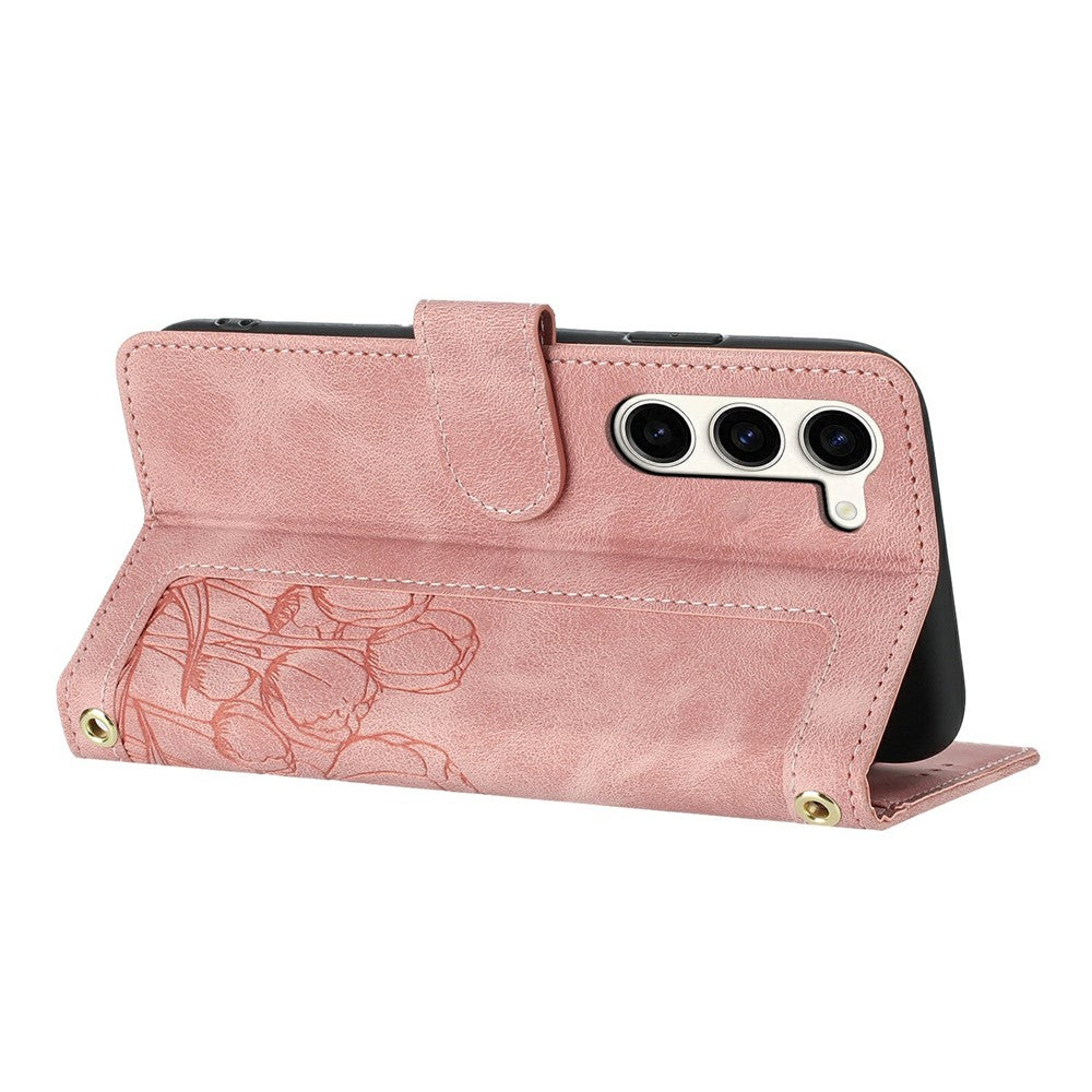 For Samsung Galaxy S23+ Case Tulip Leather Phone Cover with 5 Card Slots Wallet