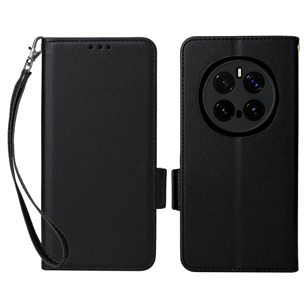 For Honor Magic7 Pro 5G Case with Wrist Strap Litchi Texture PU Leather Wallet Phone Cover