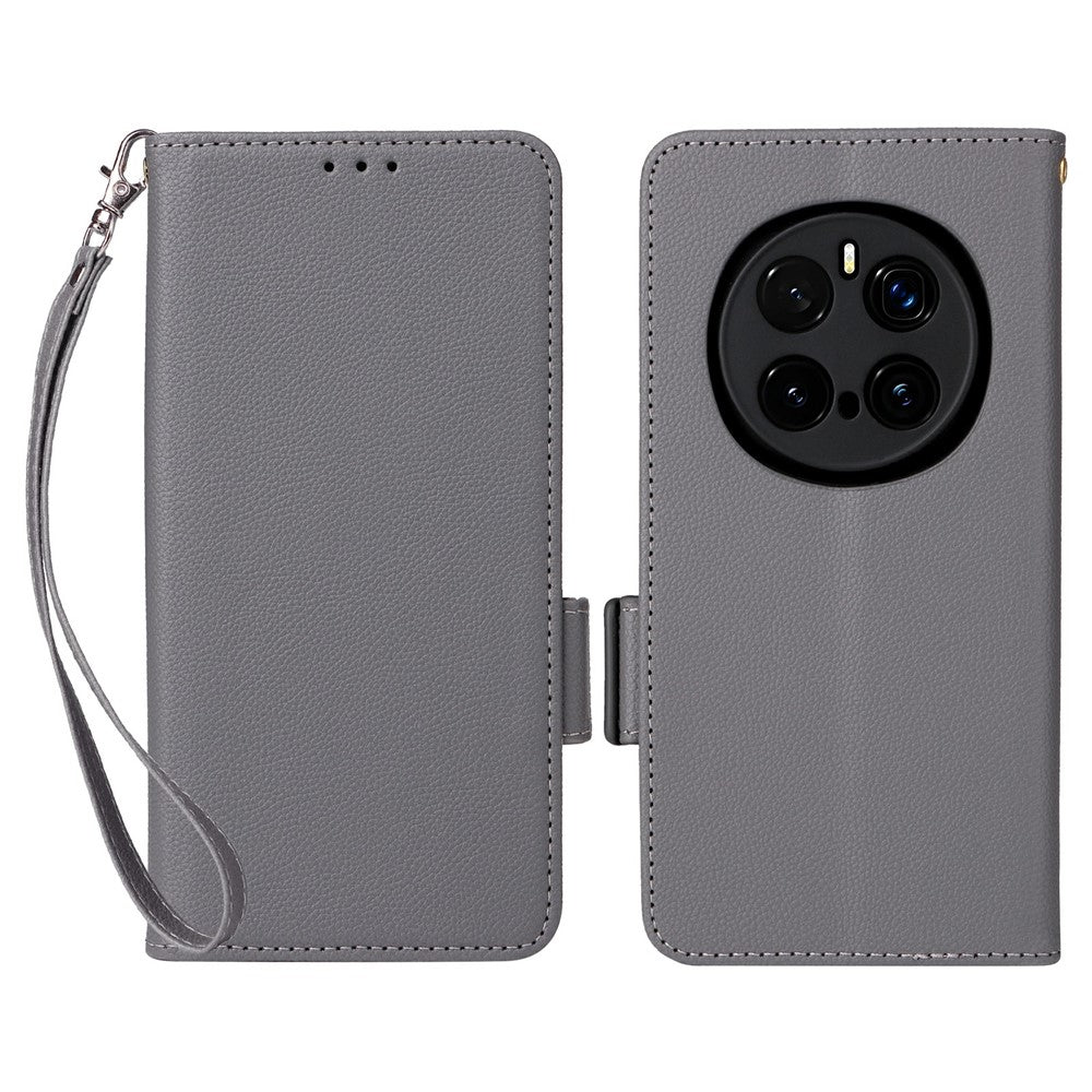 For Honor Magic7 Pro 5G Case with Wrist Strap Litchi Texture PU Leather Wallet Phone Cover