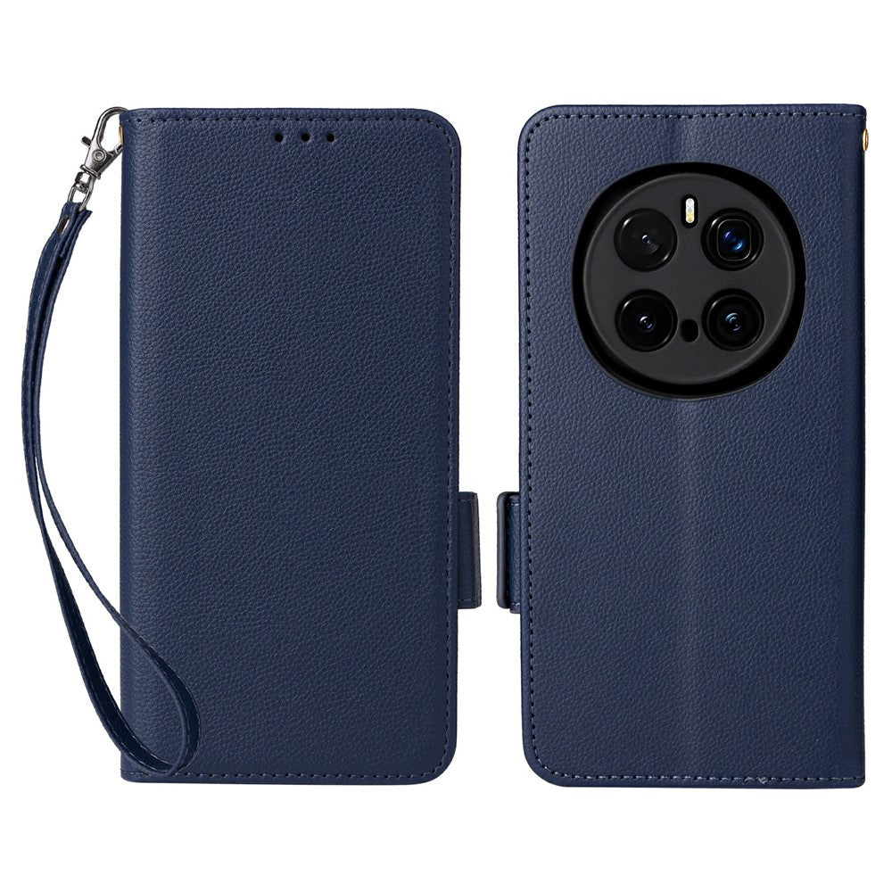For Honor Magic7 Pro 5G Case with Wrist Strap Litchi Texture PU Leather Wallet Phone Cover