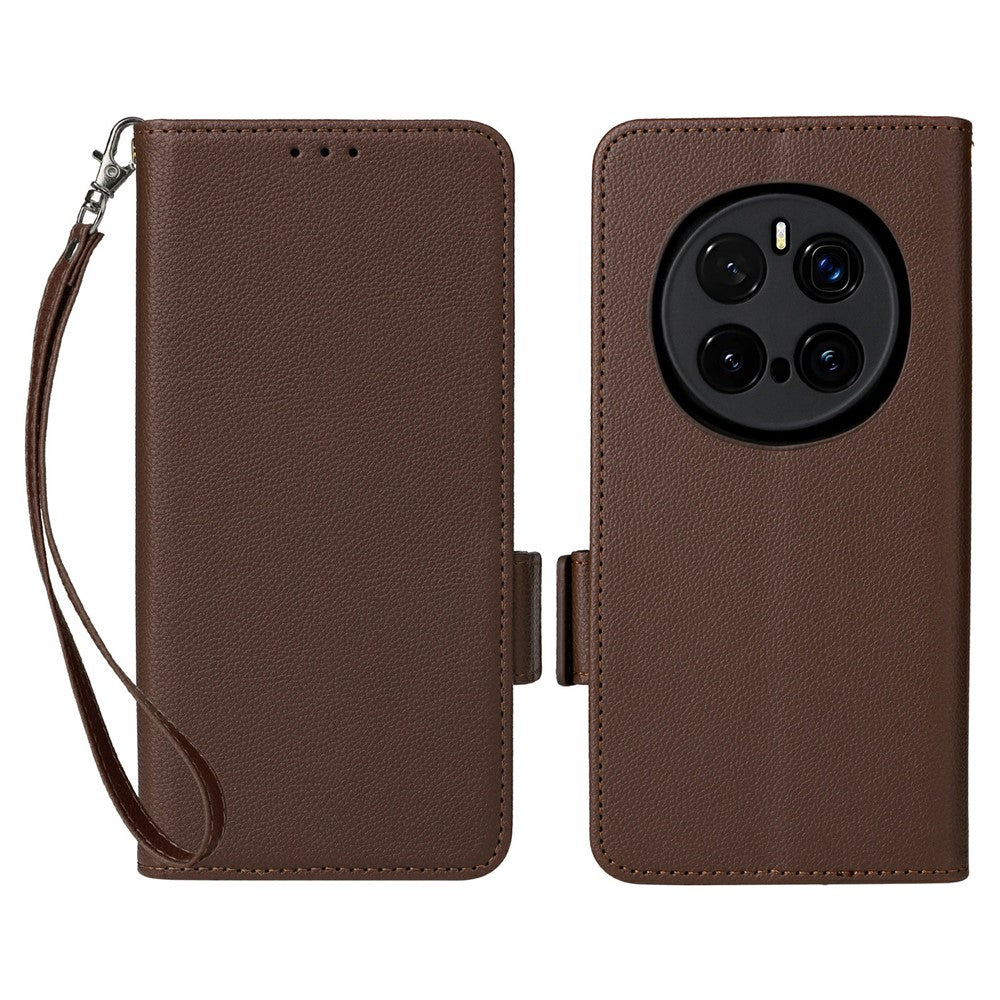 For Honor Magic7 Pro 5G Case with Wrist Strap Litchi Texture PU Leather Wallet Phone Cover