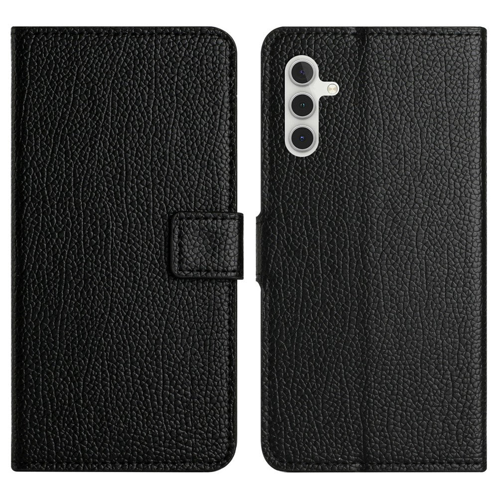 Samsung Galaxy A17 5G / A17 4G / A26 5G-cover, PU-læderpung med litchi-tekstur, sort