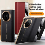 For Huawei Mate XT Ultimate Case View Window Genuine Cow Leather Smart Phone Cover