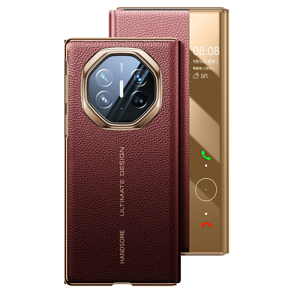For Huawei Mate XT Ultimate Case View Window Genuine Cow Leather Smart Phone Cover