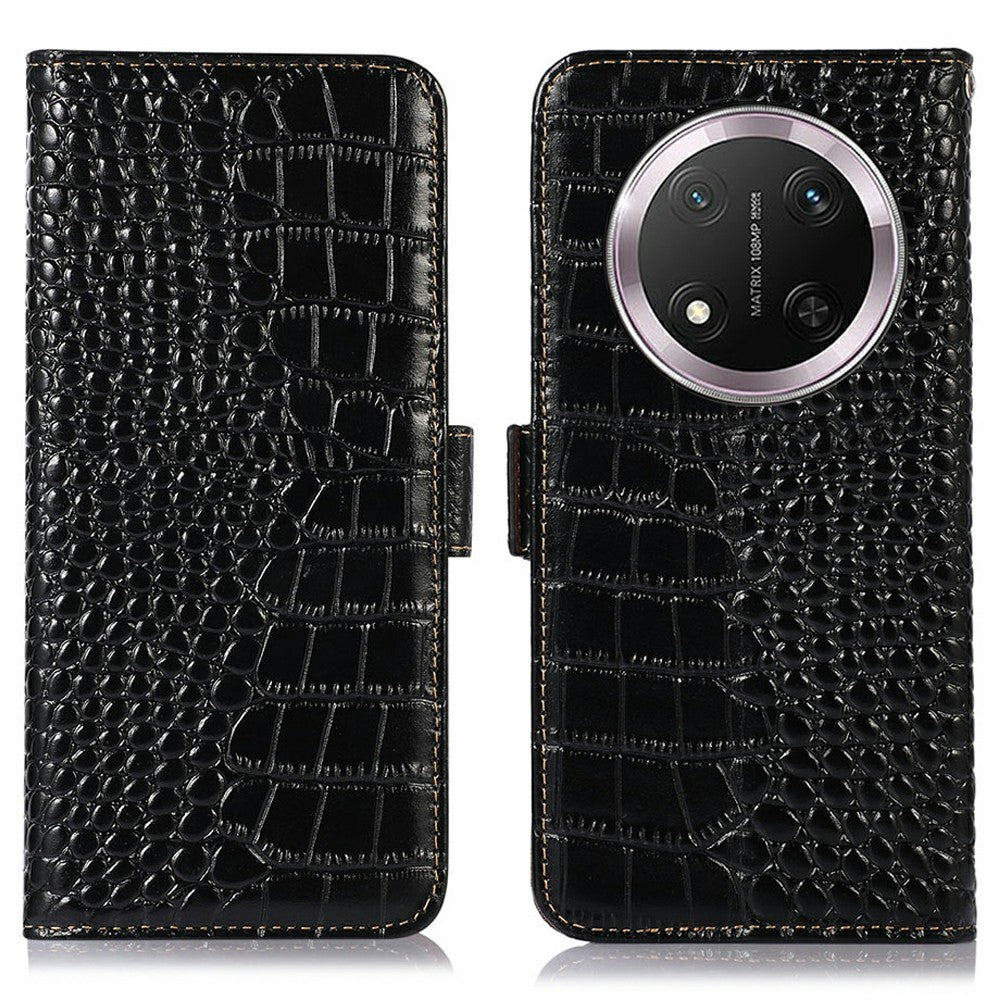 For Honor Magic7 Lite 5G / X9c 5G / X60 Pro 5G Case Crocodile Texture Genuine Cow Leather Phone Wallet Cover