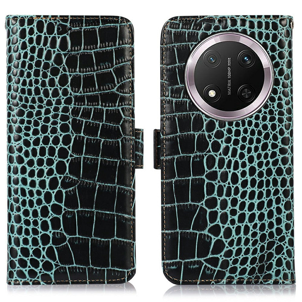 For Honor Magic7 Lite 5G / X9c 5G / X60 Pro 5G Case Crocodile Texture Genuine Cow Leather Phone Wallet Cover