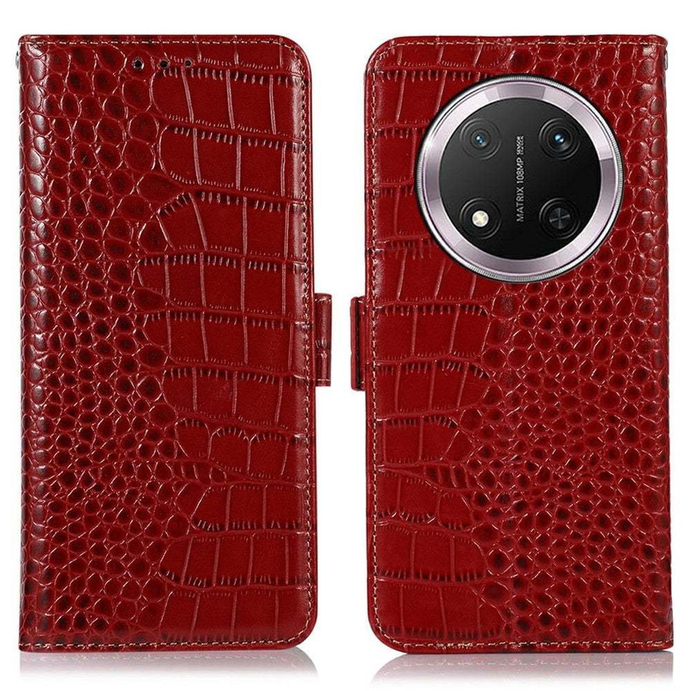 For Honor Magic7 Lite 5G / X9c 5G / X60 Pro 5G Case Crocodile Texture Genuine Cow Leather Phone Wallet Cover