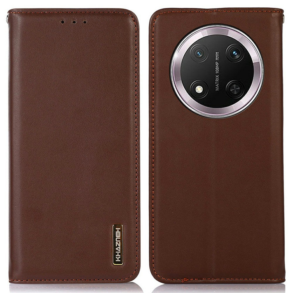 KHAZNEH For Honor Magic7 Lite 5G / X9c 5G / X60 Pro 5G Case Genuine Cow Leather Wallet Phone Cover Nappa Texture