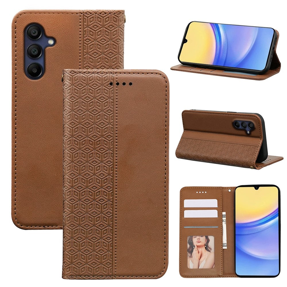 For Samsung Galaxy A26 5G Wallet Phone Case Checkered Pattern Imprint Leather Flip Cover with Wrist Strap