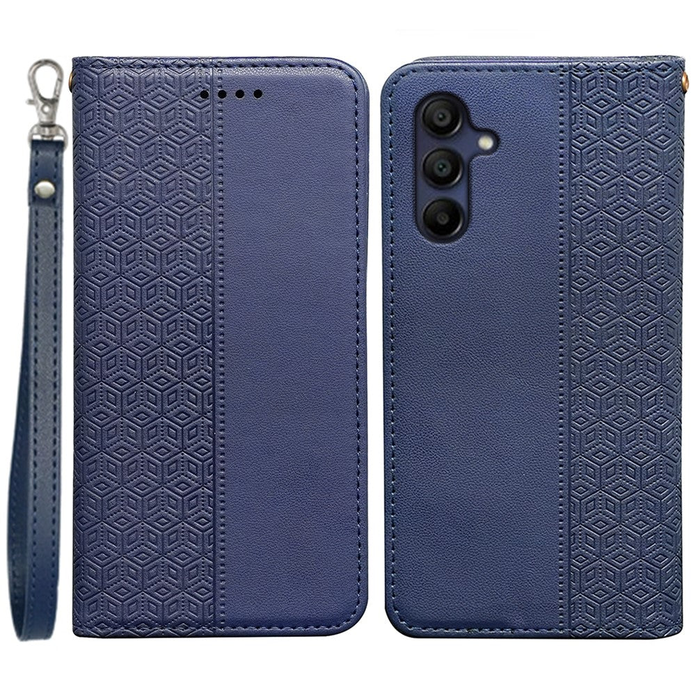 For Samsung Galaxy A26 5G Wallet Phone Case Checkered Pattern Imprint Leather Flip Cover with Wrist Strap