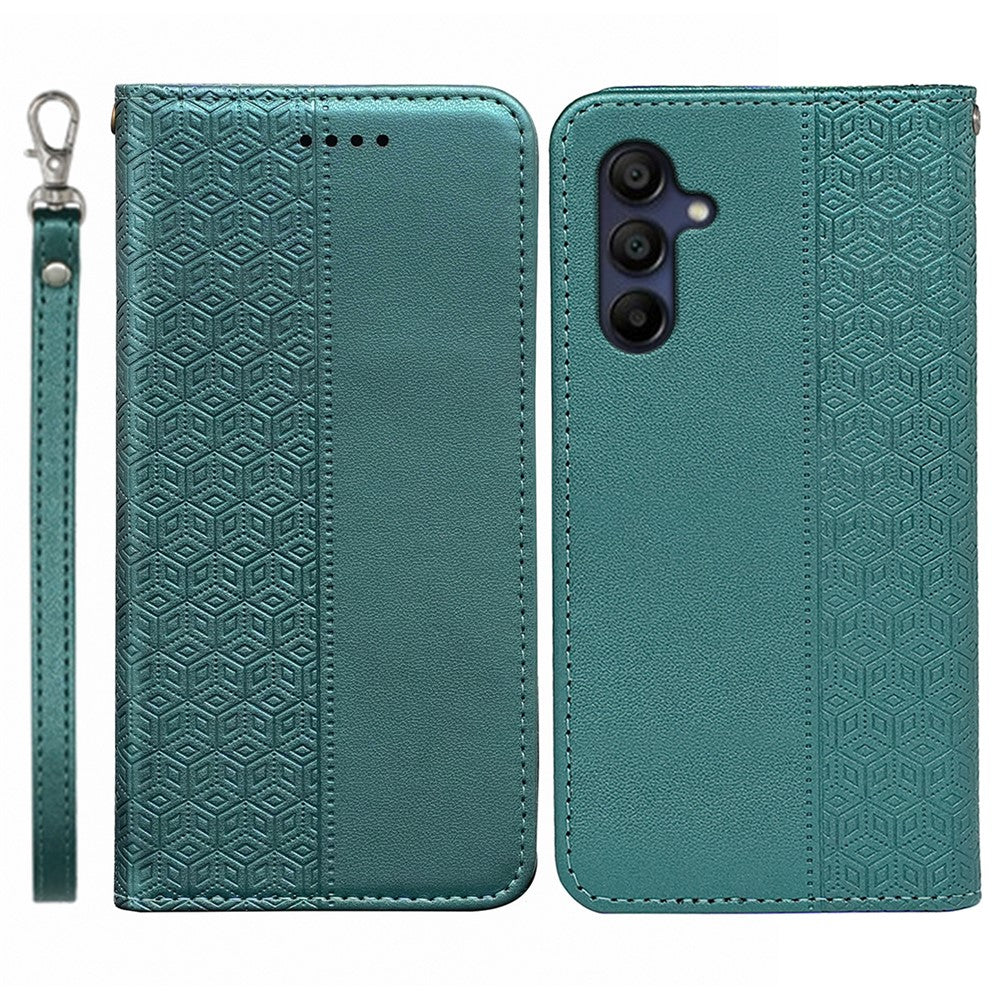 For Samsung Galaxy A26 5G Wallet Phone Case Checkered Pattern Imprint Leather Flip Cover with Wrist Strap