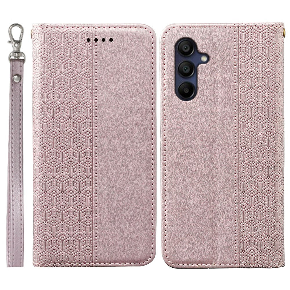 For Samsung Galaxy A26 5G Wallet Phone Case Checkered Pattern Imprint Leather Flip Cover with Wrist Strap