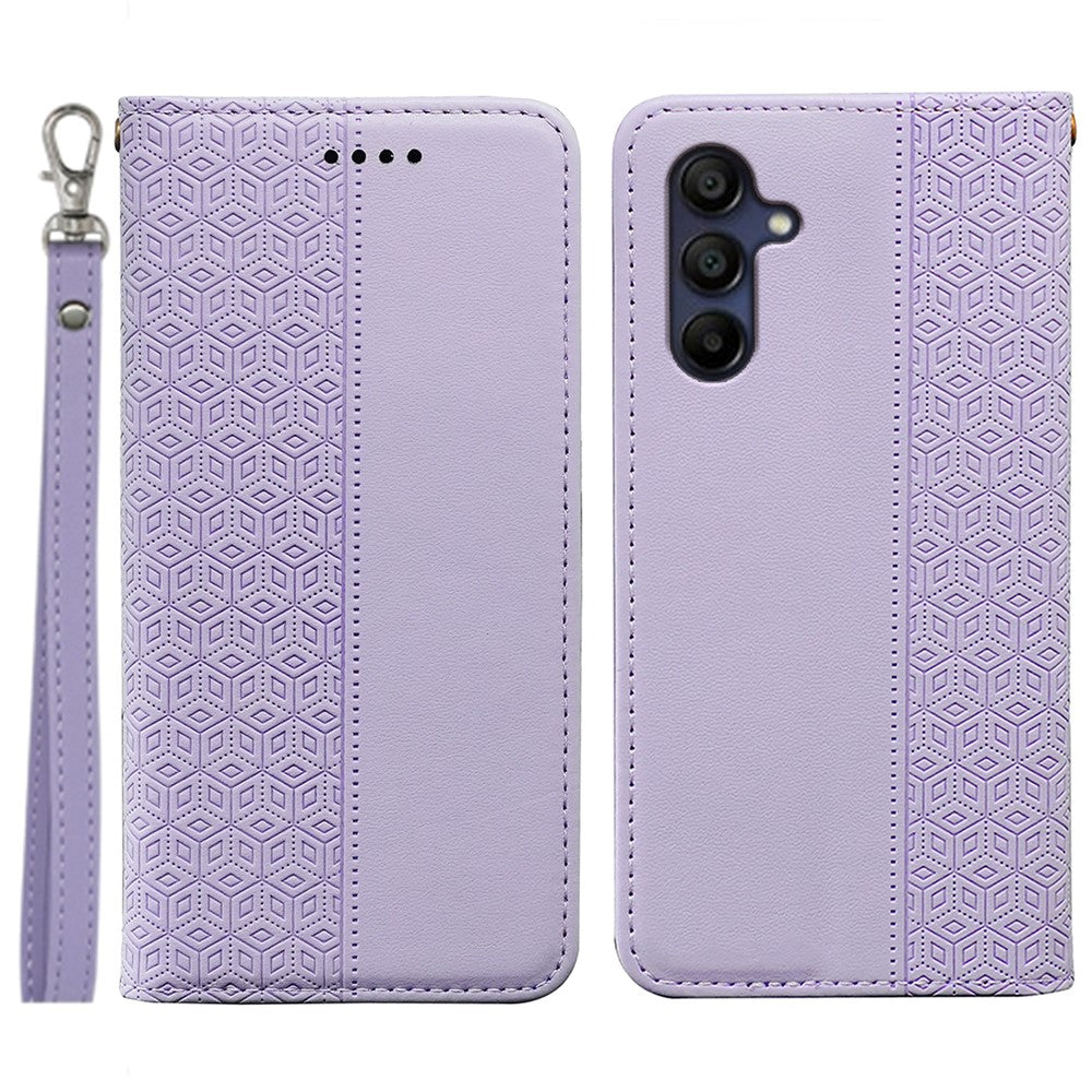 For Samsung Galaxy A26 5G Wallet Phone Case Checkered Pattern Imprint Leather Flip Cover with Wrist Strap