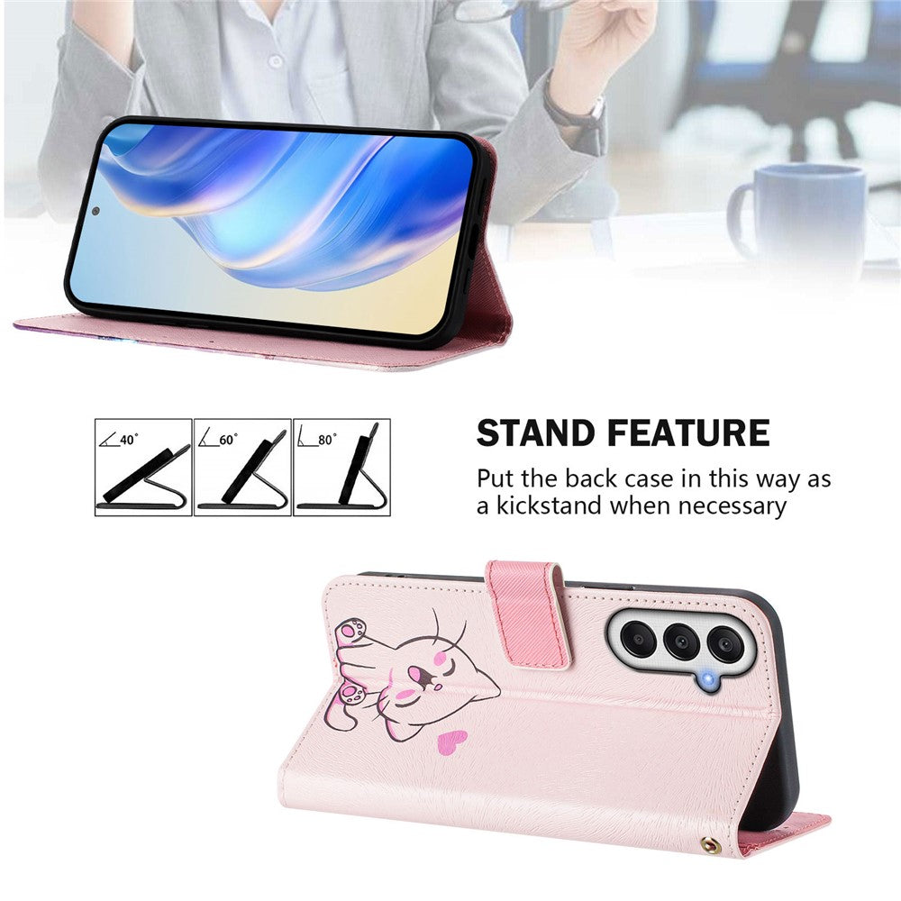 Til Samsung Galaxy A37 5G / A56 5G / A36 5G etui med mønstertryk, pung-telefoncover med rem