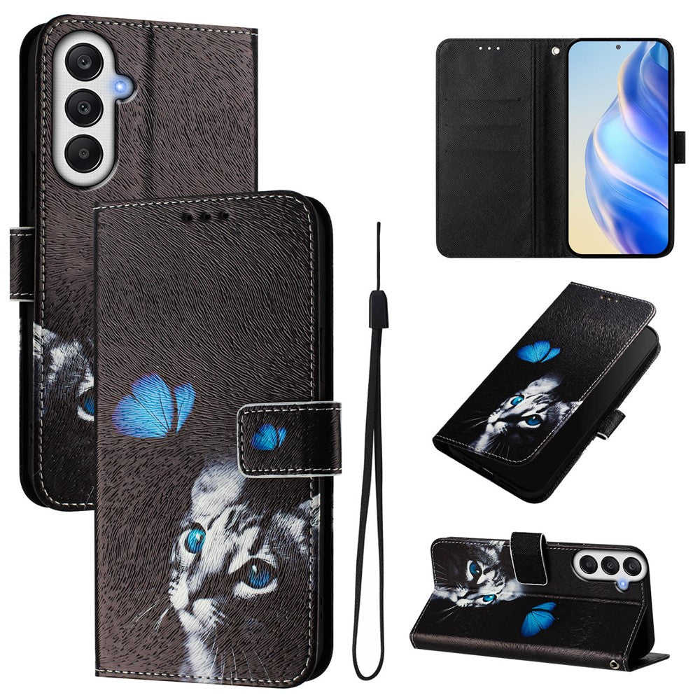 Til Samsung Galaxy A37 5G / A56 5G / A36 5G etui med mønstertryk, pung-telefoncover med rem