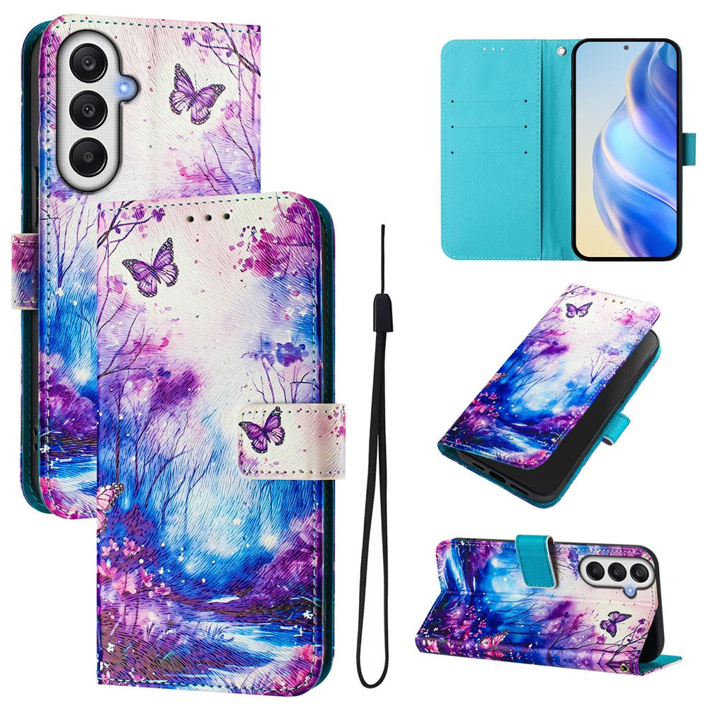 Til Samsung Galaxy A37 5G / A56 5G / A36 5G etui med mønstertryk, pung-telefoncover med rem