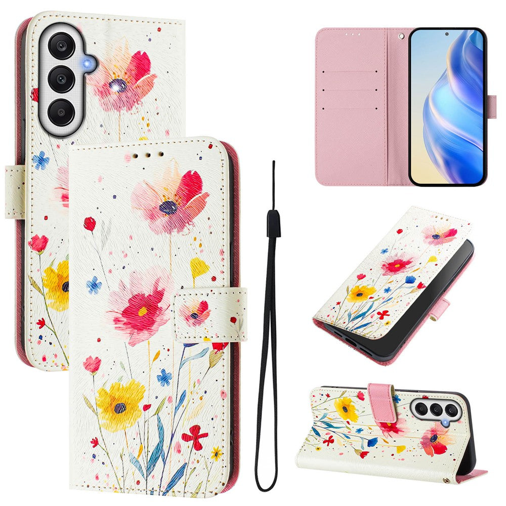 Til Samsung Galaxy A37 5G / A56 5G / A36 5G etui med mønstertryk, pung-telefoncover med rem