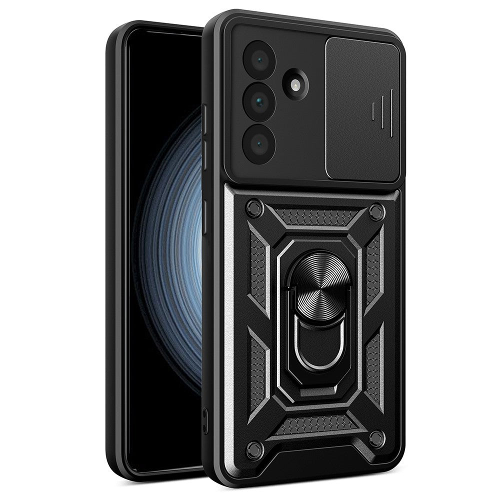 Til Samsung Galaxy A56 5G cover med skydekameralåg PC+TPU støttefod telefoncover