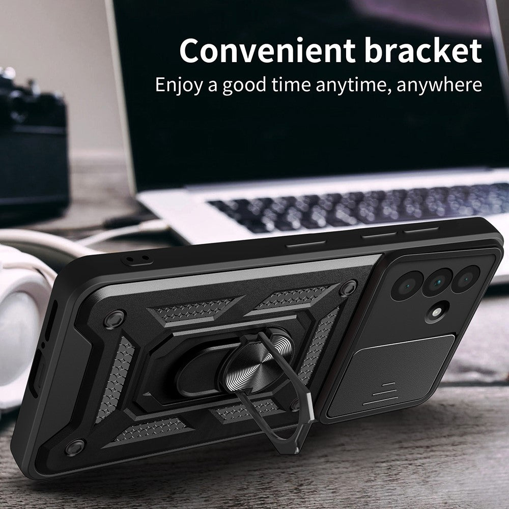 Til Samsung Galaxy A56 5G cover med skydekameralåg PC+TPU støttefod telefoncover