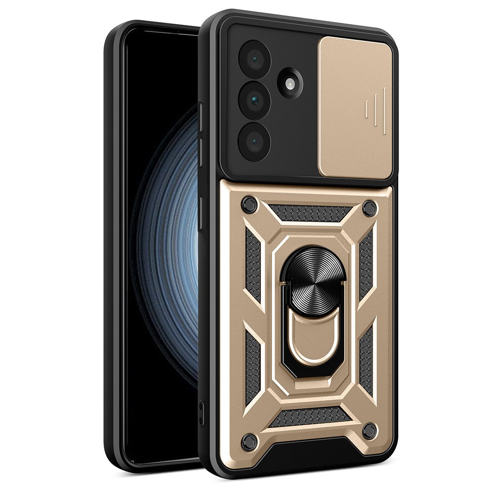 Til Samsung Galaxy A56 5G cover med skydekameralåg PC+TPU støttefod telefoncover