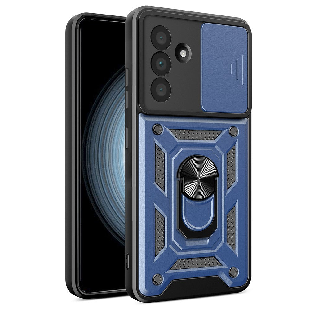 Til Samsung Galaxy A56 5G cover med skydekameralåg PC+TPU støttefod telefoncover