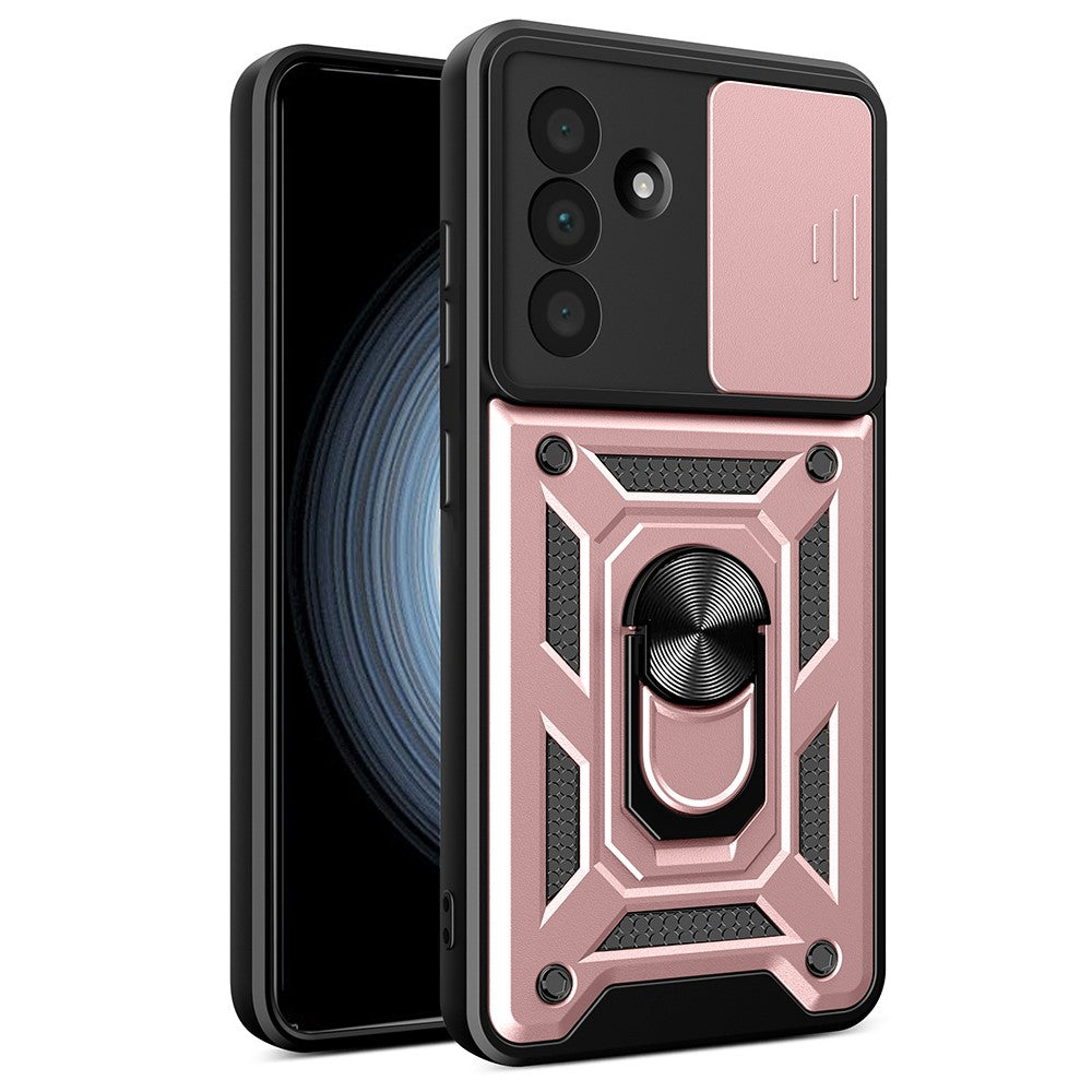 Til Samsung Galaxy A56 5G cover med skydekameralåg PC+TPU støttefod telefoncover
