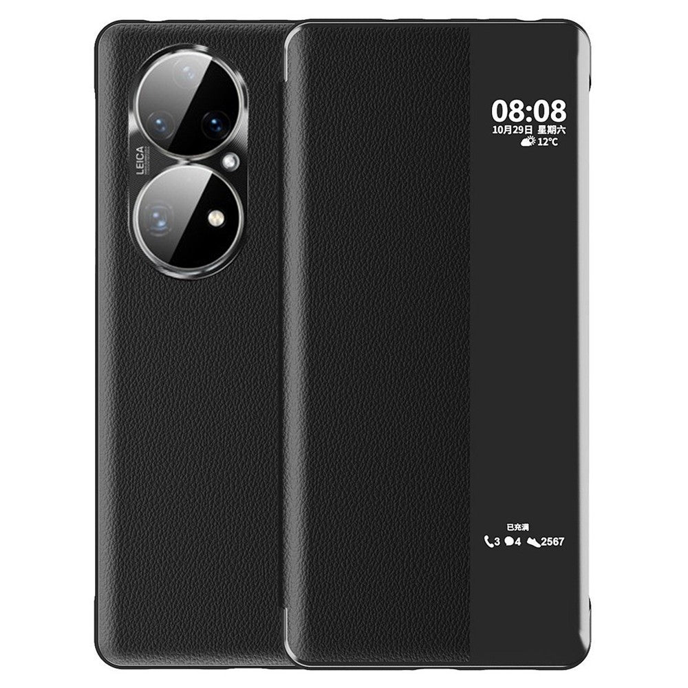 Auto Wake / Sleep PU Leather Phone Case for Huawei P50 Pro 4G, Touch Slide Button Full Protection Cover with View Window