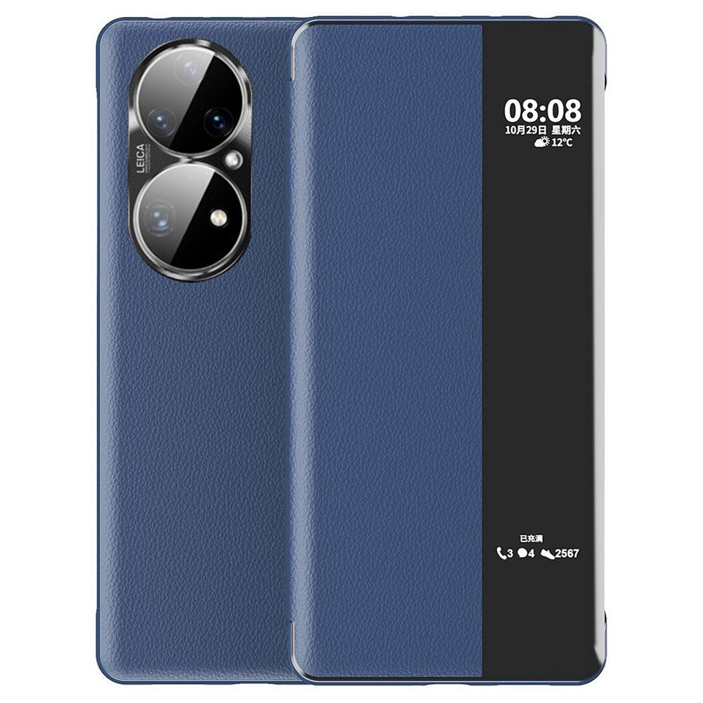 Auto Wake / Sleep PU Leather Phone Case for Huawei P50 Pro 4G, Touch Slide Button Full Protection Cover with View Window