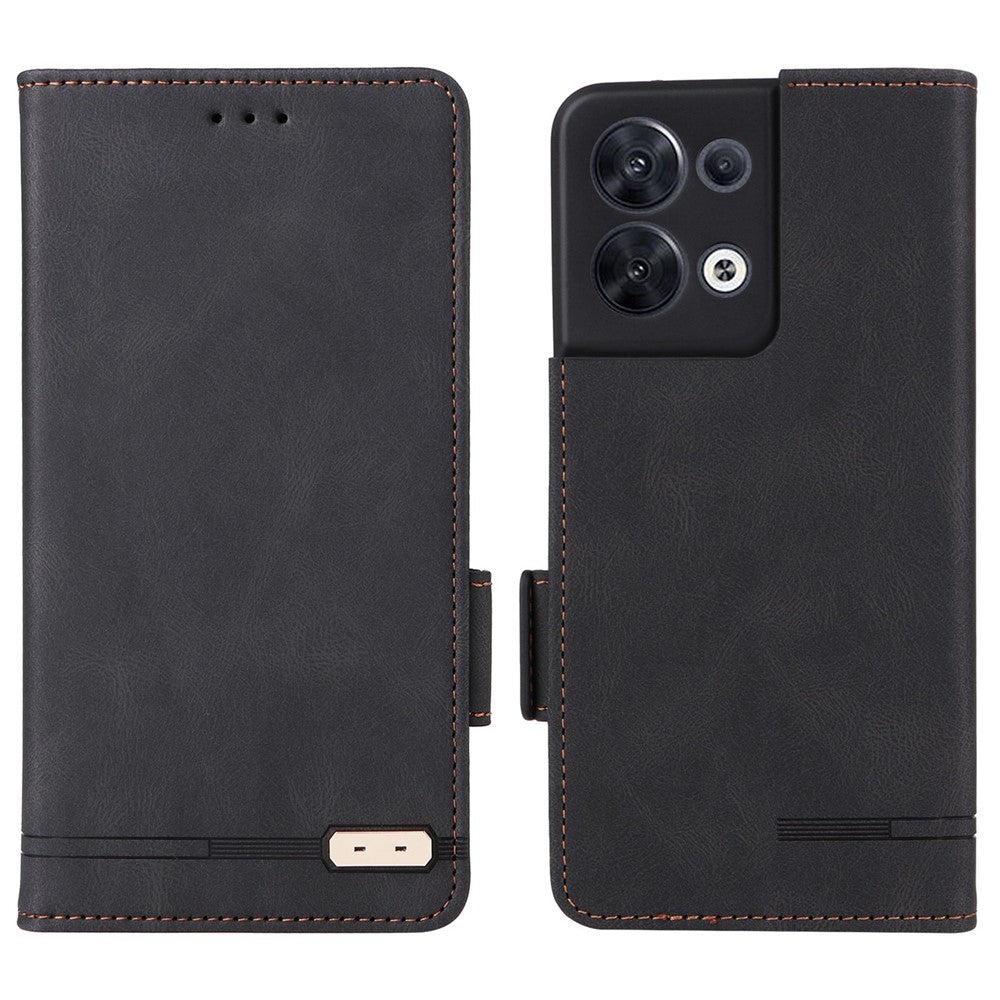 Hardware Decor Phone Case for Oppo Reno8 5G (Global Version), Anti-collision Dual Magnetic Clasp PU Leather Wallet Stand Phone Cover